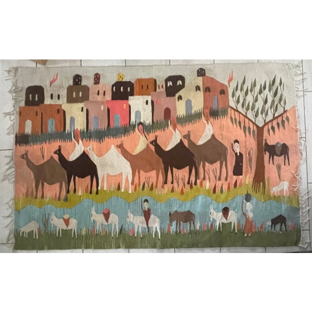 Traditional 1960's Egyptian Tapestry From Ramses Wissa Wassef Art Center in Harrania For Sale - Image 3 of 3
