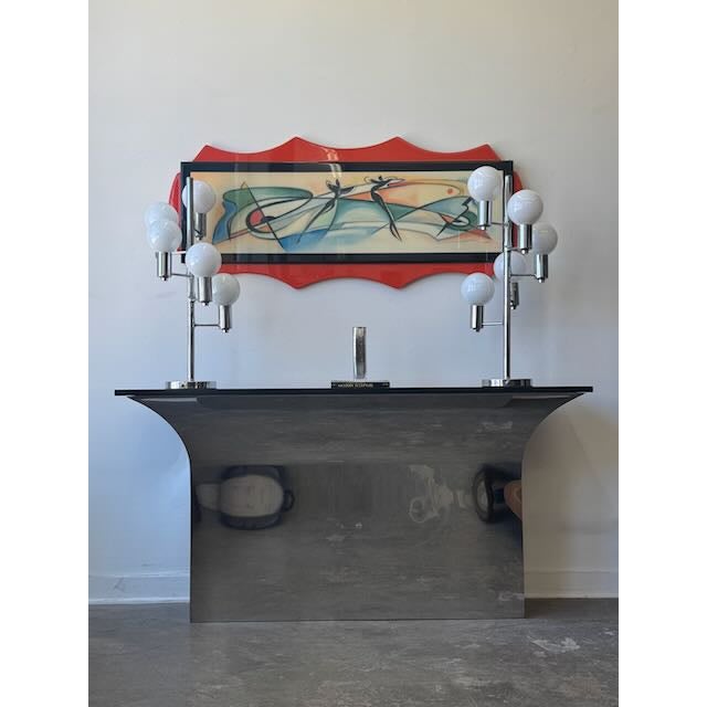 Postmodern 1980s Sally Sirkin Lewis Style Steel & Granite Console Table For Sale - Image 3 of 14