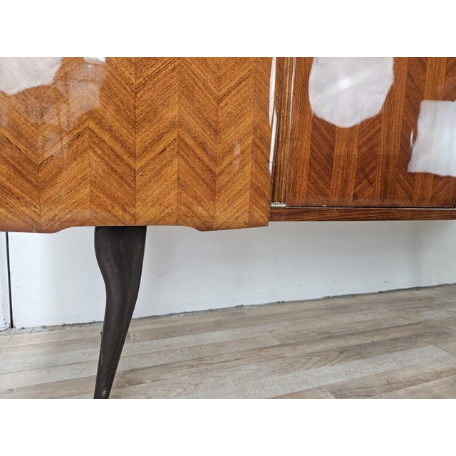 Mid-Century Mahogany-Paneled Sideboard with Glass Top and Brass Handles, 1960 For Sale - Image 16 of 18