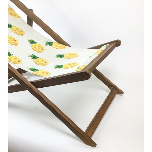 Fun Pineapple Print Teakwood Chaise Lounge For Sale - Image 10 of 11
