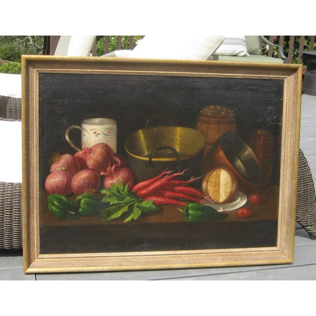 Still Life Primitive Painting with Vegetables For Sale In San Antonio - Image 6 of 6