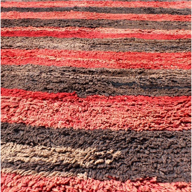 Textile Vintage Tulu Rug From Turkey in Charcoal and Red With Stripe Design, Minimalist Design For Sale - Image 7 of 12