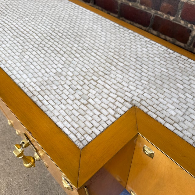 Mid 20th Century Wall-Mounted Console Cabinet Credenza With White Tile Top in the Style of Tommi Parzinger For Sale - Image 5 of 12