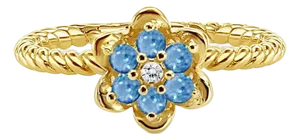 Aquamarine Tulip Flower Ring 14k Yellow Gold, Size 4