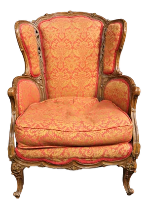 Louis XV Style Floral Carved Walnut Wing Chair