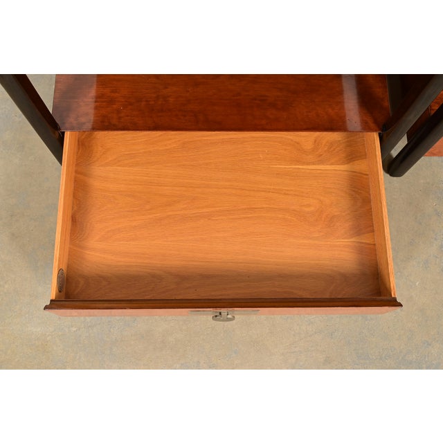 Wood Michael Taylor for Baker Furniture Mid-Century Hollywood Regency Cherry Wood Nightstands or End Tables, Pair For Sale - Image 7 of 14