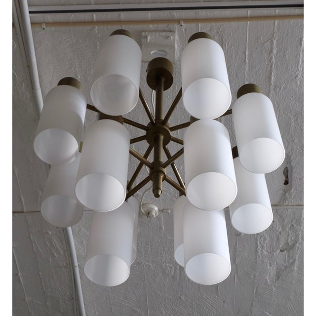 Metal Brass Chandelier with Opaline Shades by Hans-Agne Jakobsson, 1960s For Sale - Image 7 of 11