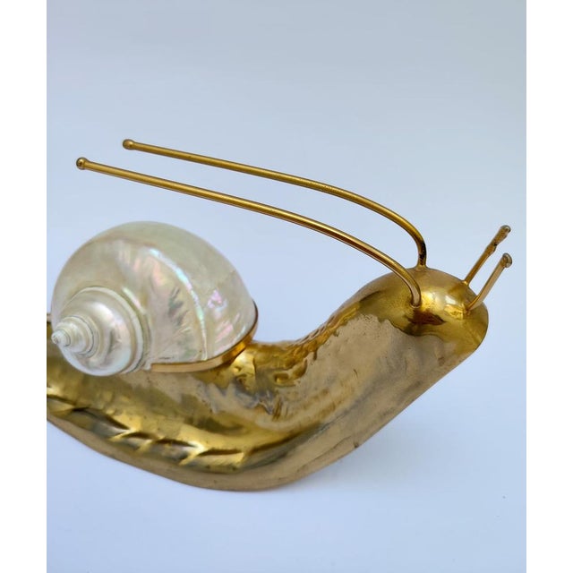 Metal Mid Century Italian Nautical Brass and Shell Snail Art Sculpture from Gabriella Crespi, 1950s For Sale - Image 7 of 11