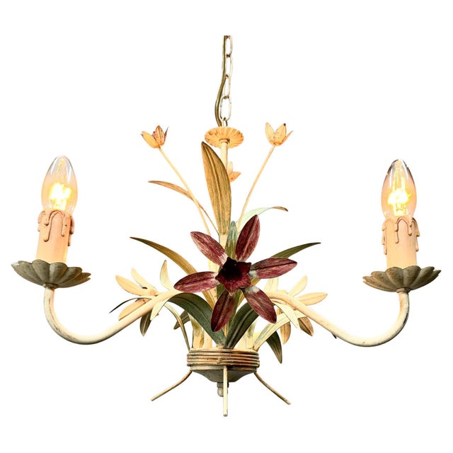 Vintage Metal Floral Chandelier, France, 1970s For Sale - Image 12 of 12