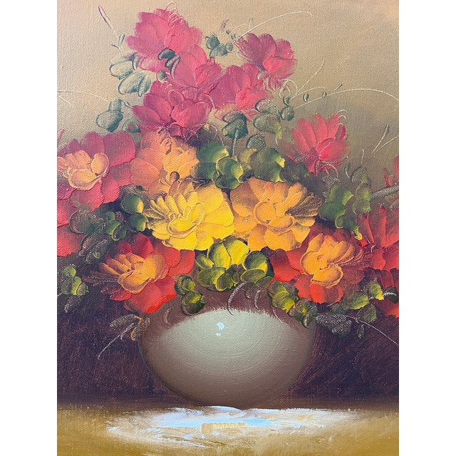Vintage Floral Arrangement, Original Oil Painting on Canvas, Framed and Signed by the Artist. Circa 1960s For Sale - Image 11 of 15
