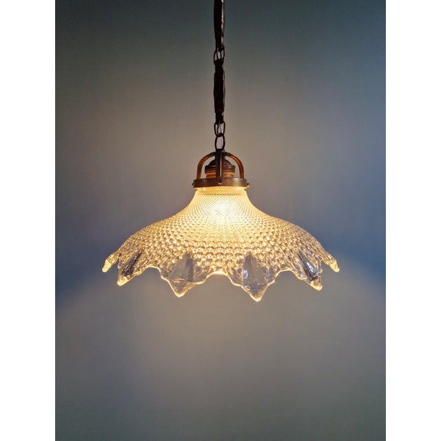 Art Deco Pendant Light in Scalloped Clear Glass, 1920s For Sale - Image 11 of 14
