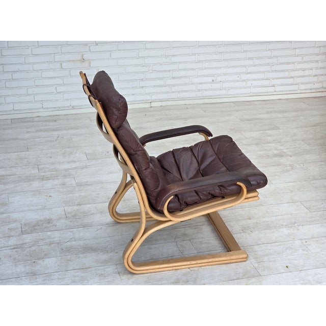 Danish Leather and Bentwood Lounge Chair by Georg Thams for Bramin, 1970s For Sale - Image 15 of 18