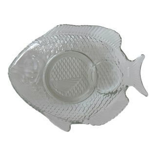 Vintage French 'Poisson' Fish Glass Snack Plate - Set of 4 For Sale
