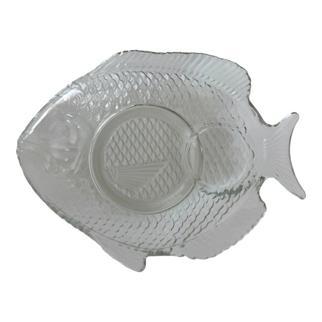 Vintage French 'Poisson' Fish Glass Snack Plate - Set of 4 For Sale