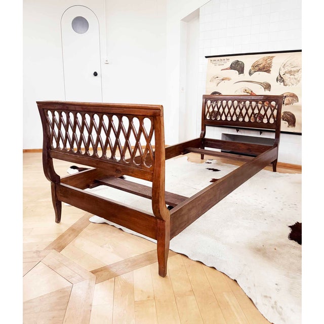 1940s Pair of Italian 2 Twin / 1 King Bedframe in Walnut With Stunning Carved Detail For Sale - Image 9 of 12
