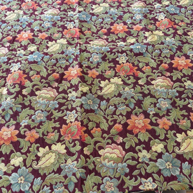 French Country Mid-Century Style Vintage Colorful Floral Jacquard Upholstery Fabric in Burgundy For Sale - Image 3 of 10