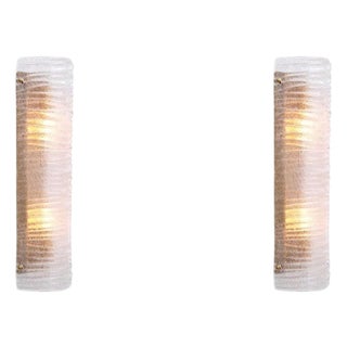 Antique Brass and Hand-Blown Glass Wall Lamps, Set of 2 For Sale