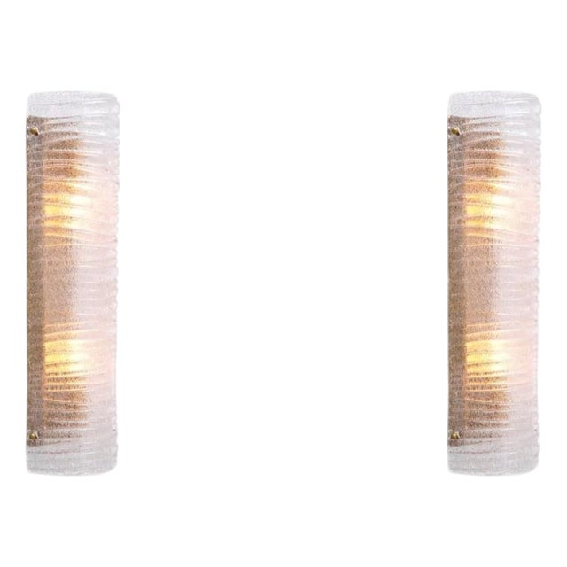 Antique Brass and Hand-Blown Glass Wall Lamps, Set of 2 For Sale