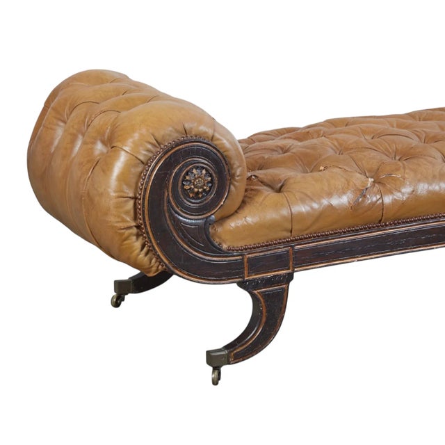 Traditional Antique Regency Period Tufted Leather Chaise Lounge c.1810 For Sale - Image 3 of 4