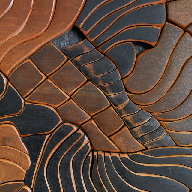 Brown Monumental French Multi Wood Wall Sculpture by Lucien Bénière For Sale - Image 8 of 11