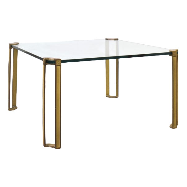 Hollywood Regency Brass and Glass Coffee Table by Peter Ghyczy, 1970s For Sale