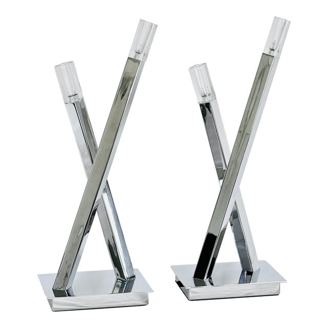 1980’s Frederick Ramond Nickel Plated Lamps - A Pair For Sale
