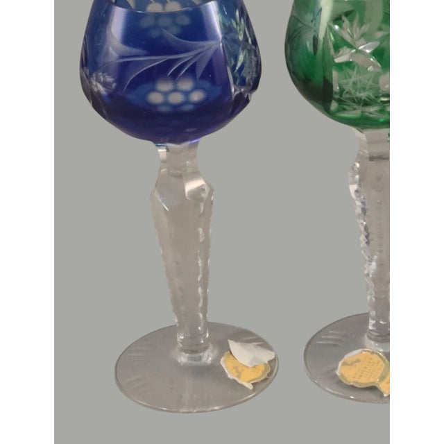 Vintage Bohemian Cut Glass Multi Color Set of 4 Cordial Glasses For Sale - Image 4 of 7