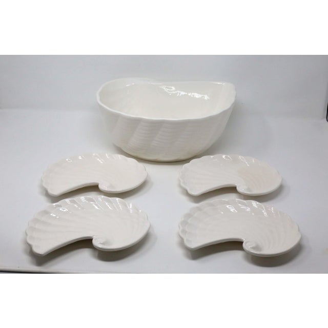 Hollywood Regency Vintage Nautlilus Shell Large Serving Bowl and Salad Plates by Shafford - Set of 5 For Sale - Image 3 of 9