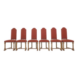 Louis XIII Chairs in Wood and Fabric, Set of 8 For Sale
