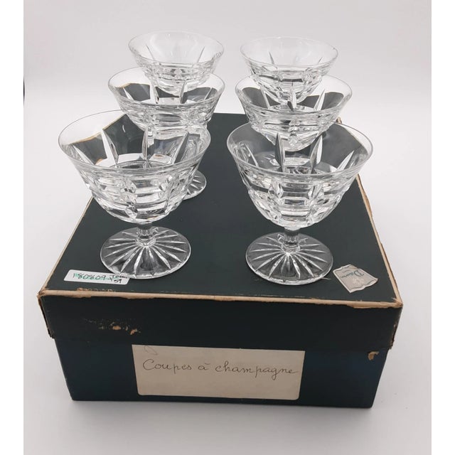 French 1930s Daum Crystal Champagne Coupes- Set of 6 For Sale - Image 3 of 6