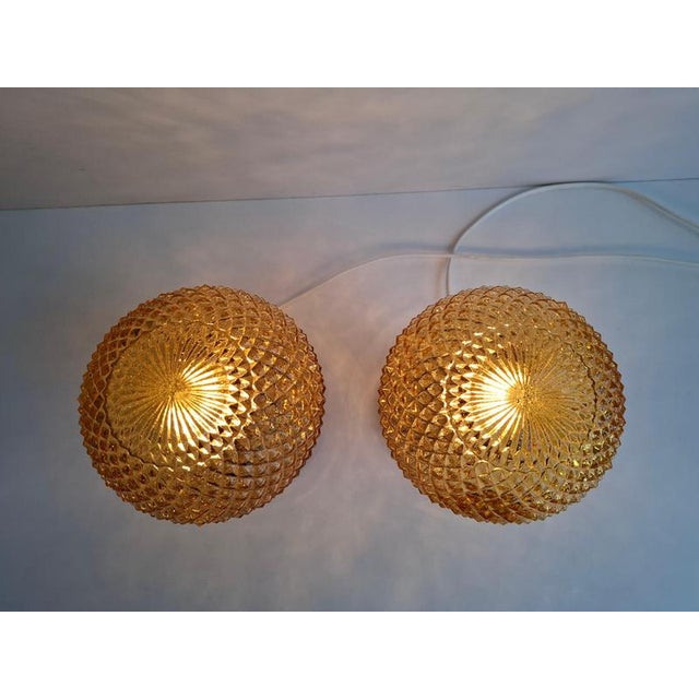 Brown Mid-Century Modern Table Lamps with Amber Glass and Wood Base, Czechoslovakia, 1980, Set of 2 For Sale - Image 8 of 17