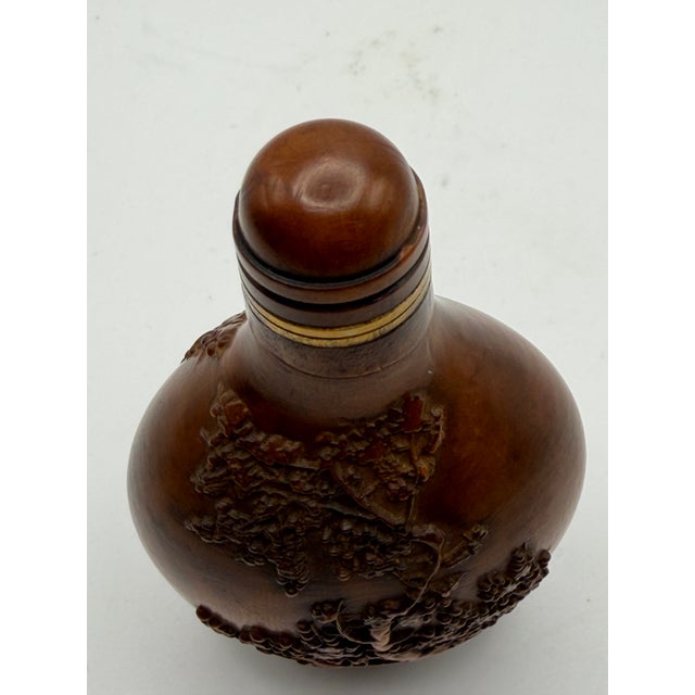 Brown Contemporary Wood Snuff Bottle With Trees With Carvings of Trees For Sale - Image 8 of 12