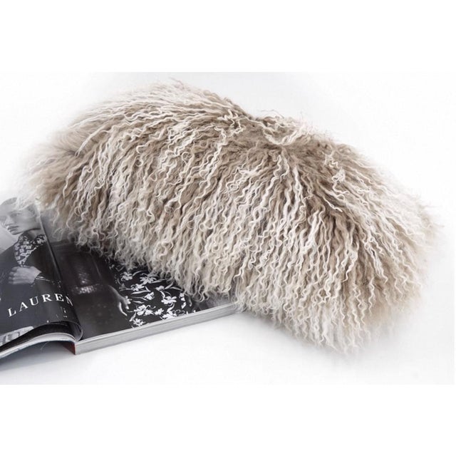 2020s Wool Waist Pillow Natural Brown Beige Feather Velvet Cushion 11 "X 19" Inches For Sale - Image 5 of 6