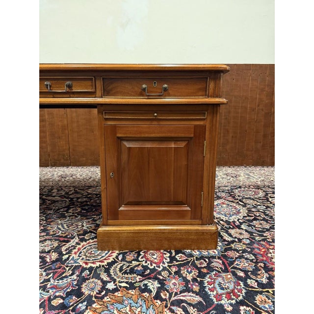 Large English Desk with Brown Leather For Sale - Image 11 of 18