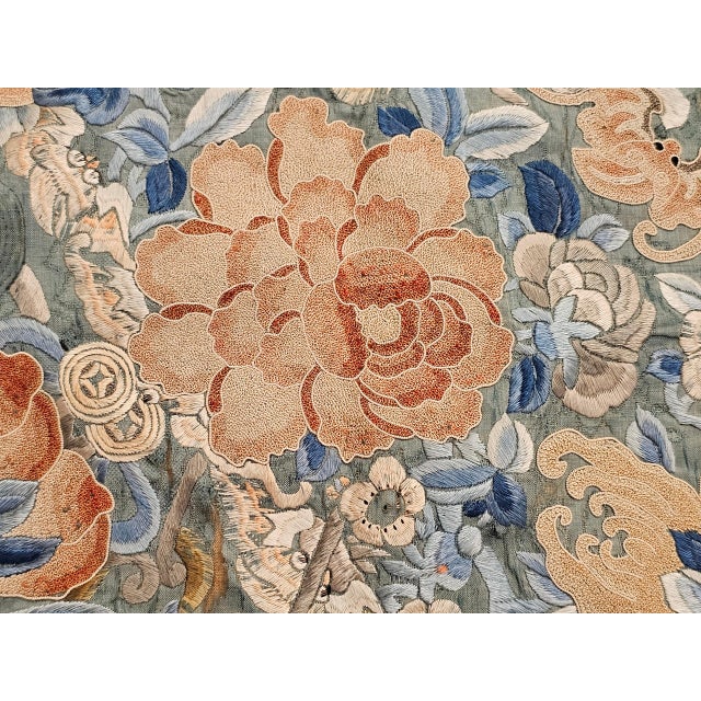 Blue 19th Century Chinese Silk Embroidery Panels- Set of 2 For Sale - Image 8 of 12