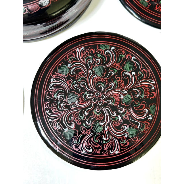 1960s Japanese Lacquerware Coasters - Vintage Asian Barware Entertaining Set - Mid Century Tabletop Decor For Sale - Image 10 of 11
