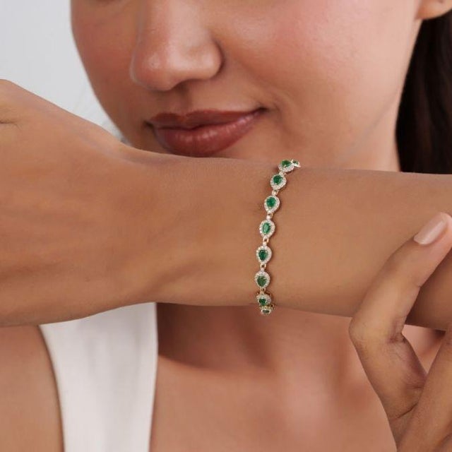 Not Yet Made - Made To Order 2.68ct Emerald & 1.56ct Diamond Mexican Bracelet 14k Gold Fine Jewelry For Sale - Image 5 of 18