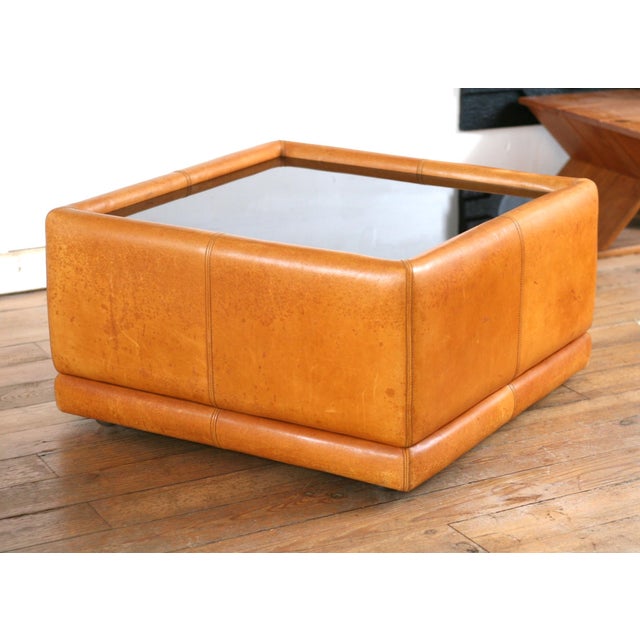 Vintage Coffee Table in Leather and Black Glass, 1970s For Sale - Image 16 of 16