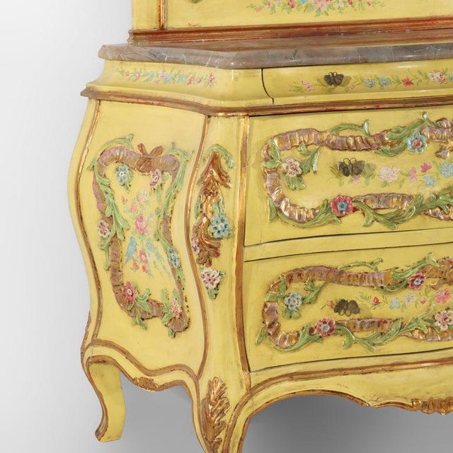 Venetian Floral Polychromed Marble Top Dresser With Trumeau Mirror C1930 For Sale - Image 10 of 14
