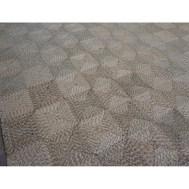 1940s Rustic Beige Antique Geometric Modern Moroccan Reed Square Woven Wool Rug For Sale - Image 4 of 10