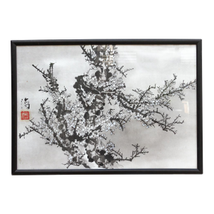 Framed Chinese Ink Wash Plum Blossom Painting
