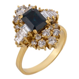 Vintage Gia 2.00 Carat Sapphire Diamond 18k Yellow Gold Ring, Size 8.25 For Sale