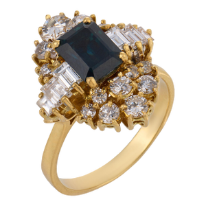 Vintage Gia 2.00 Carat Sapphire Diamond 18k Yellow Gold Ring, Size 8.25