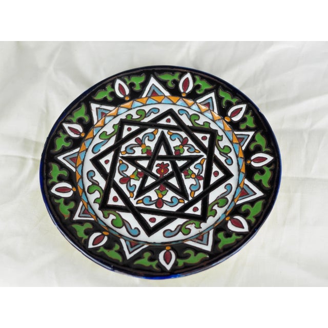 Moroccan polychromic and geometric Decorative Plate With Thick Enamel. Black, green, white (and blue, yellow, red touch)....