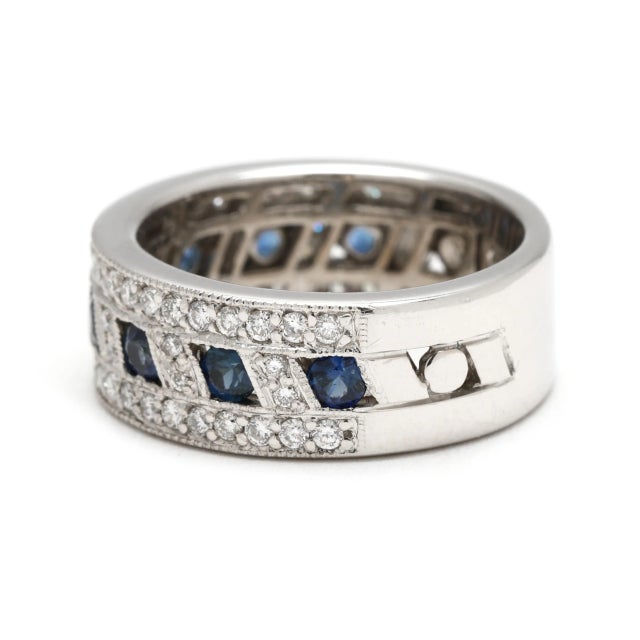 Early 21st Century 0.60ctw Sapphire & Diamond Band Ring, 18k White Gold, Ring Size 6.5 For Sale - Image 5 of 6