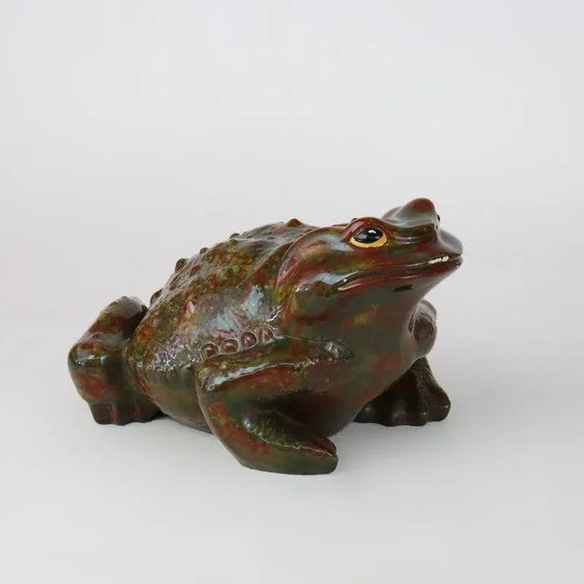 Green Antique Majolica School Pottery Garden Toad Circa 1930 For Sale - Image 8 of 9