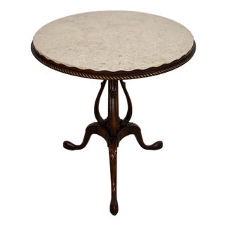 1920’s Antique Neoclassical Chippendale Style Travertine Pie Crust Pedestal Table For Sale
