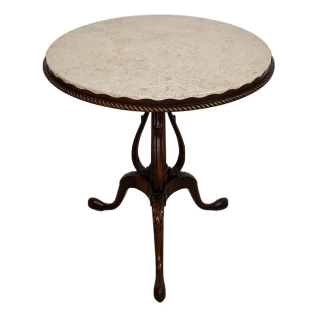1920’s Antique Neoclassical Chippendale Style Travertine Pie Crust Pedestal Table For Sale