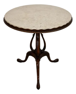 1920’s Antique Neoclassical Chippendale Style Travertine Pie Crust Pedestal Table