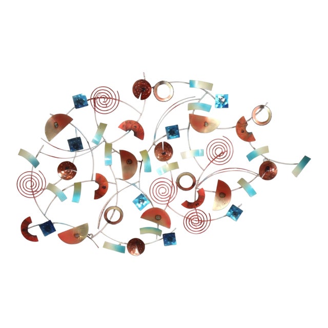 Vintage Curtis Jere Style Circular Rings Sculpture Wall Hanging Brass Copper Metal Mid Century Modern Retro Style Artisan House Brutalist For Sale